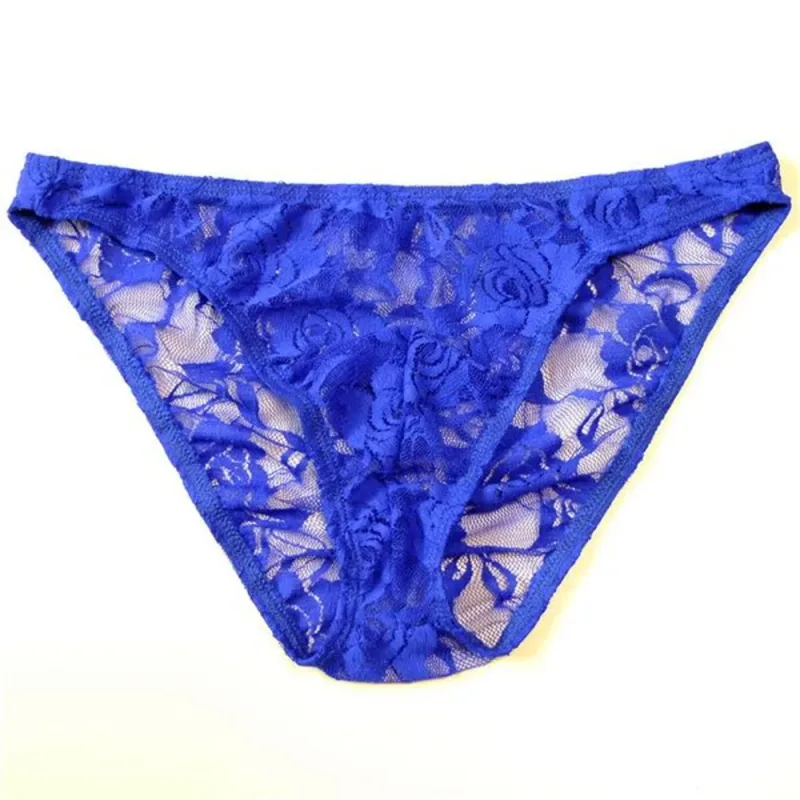 Cuecas masculinas sexy de renda transparente, roupa íntima com perspectiva vazada de malha rosa, cintura baixa — image 10