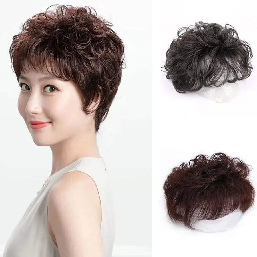 Bangs 3D Air Hair Bangs Edge κομμένο σε κτυπήματα Extended Hair Piece Bangs Περούκα Κόψτε επάνω Τριχόπτωση για να καλύψει τα γκρίζα μαλλιά Αύξηση όγκου — image 2