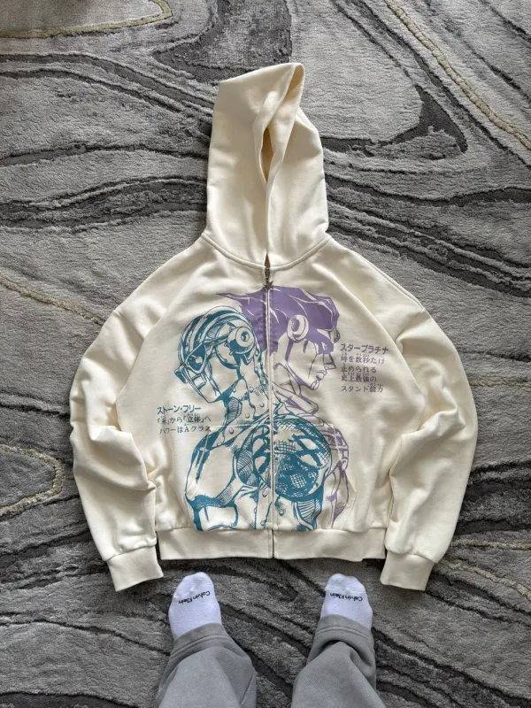 Hoodies Harajuku Oversized Mens Womens Jojo Bizarre Splicing Embroidery Zip Up Hoodie Hip Hop Couples Y2k Street Sweatshirt — image 17