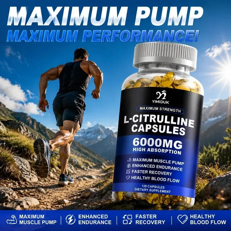 High Strength L-Citrulline Capsules with Gelatin Vitamin E Aid Vasodilation Build Muscle Fullness Quicken Recovery