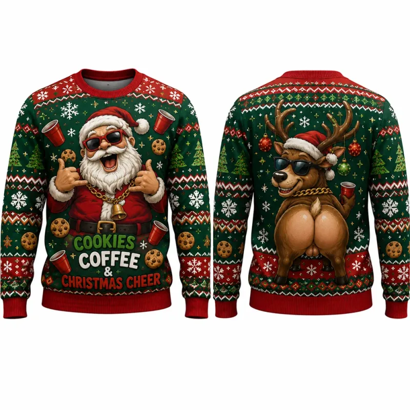 Lets Get Blitzened Reindeer Christmas Sweatshirt 3D Print Crewneck Unisex New Funny Ugly Xmas Party Holiday Jumper Autumn Wear — image 12