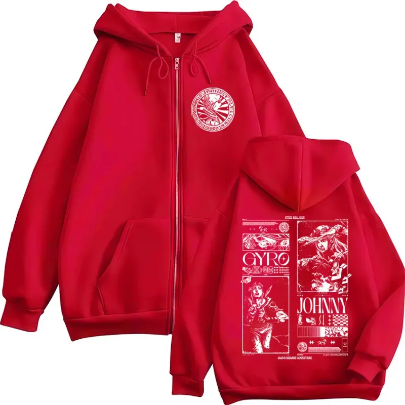 Anime jojo bizarre aventura bola de aço correr zíper hoodies das mulheres dos homens zip up moletom com capuz jaquetas vintage casacos streetwear — image 4