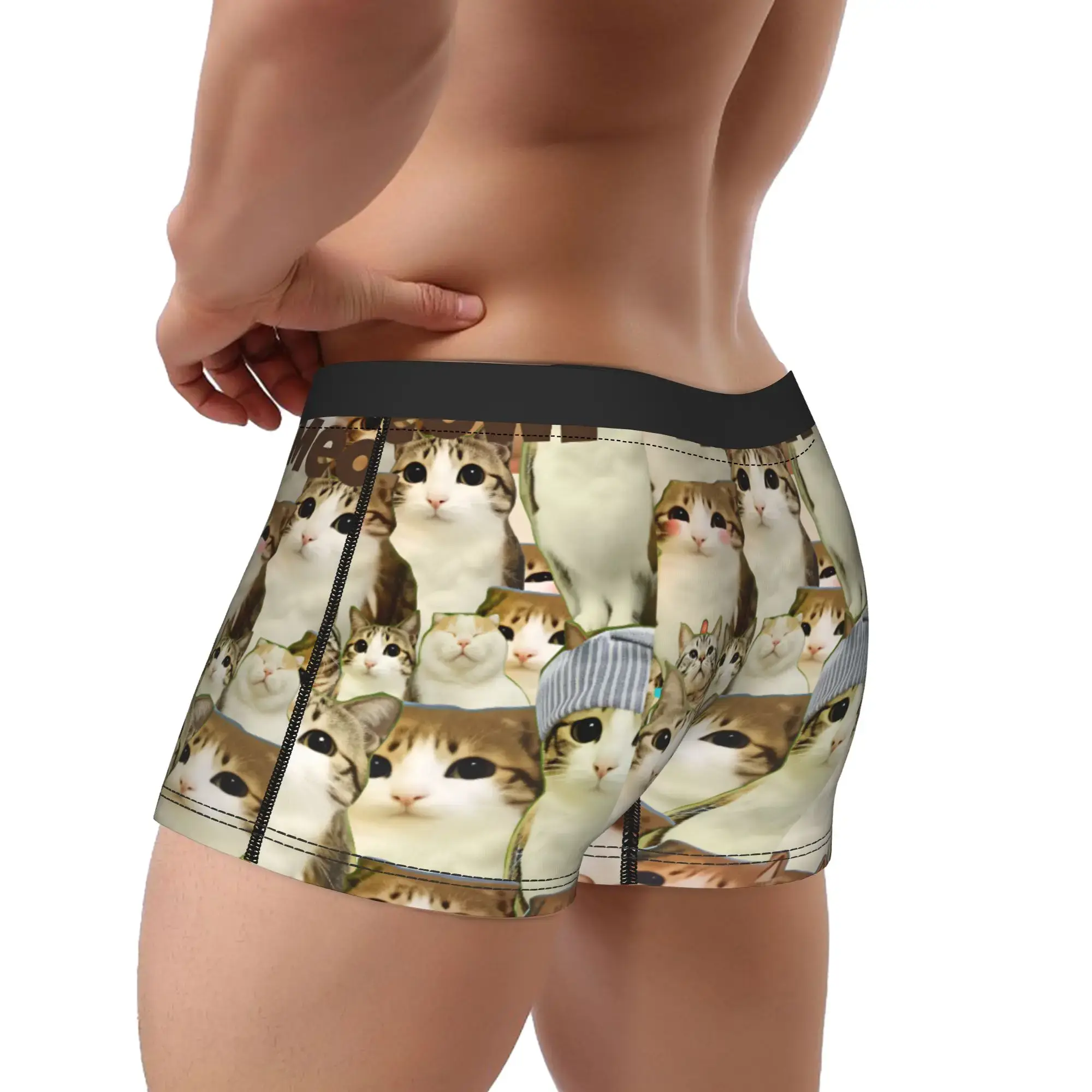 Meowl Cat Owl Cute Pet Stickers Underwear Comfortable Panties Customs Boxer Brief For Males 3D Pouch Oversize Trunk — image 3