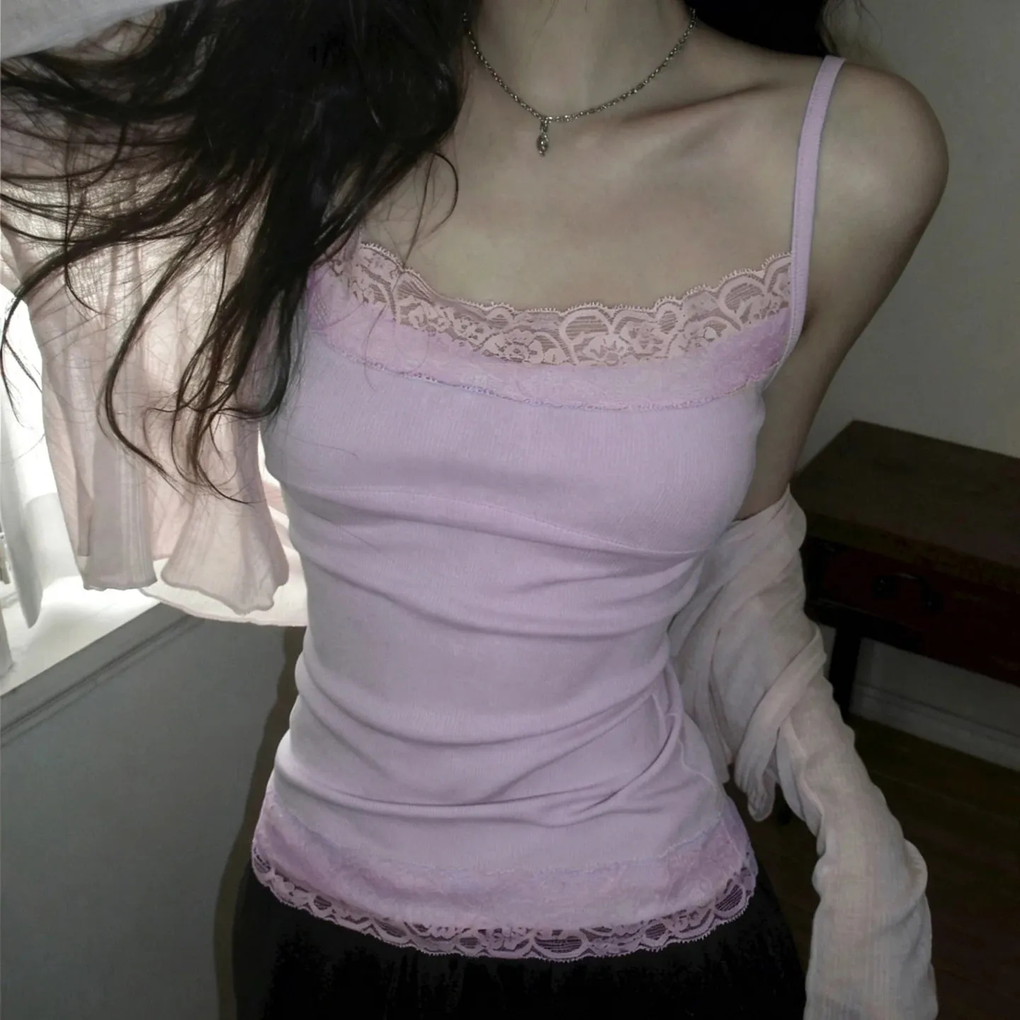 Szexi csipke díszítés Patchwork Camisole Y2K ujjatlan spagetti pántok Cami felsők nyári vakációs ruhák női tank coquette — image 5