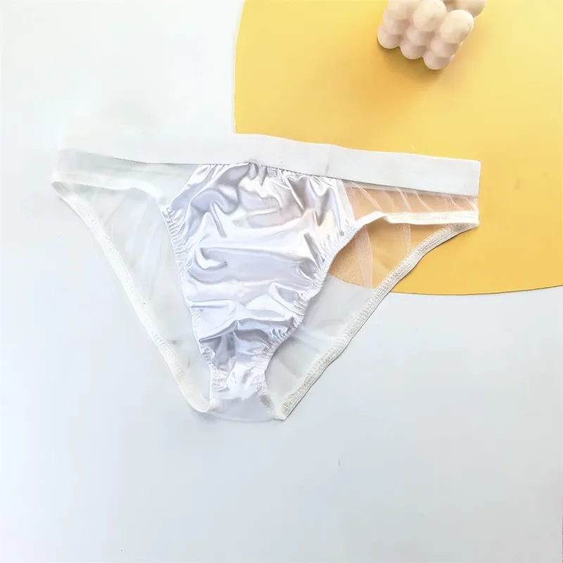 Cuecas masculinas de seda de cetim brilhante sexy cuecas de malha transparente calcinha masculina respirável de secagem rápida — image 10