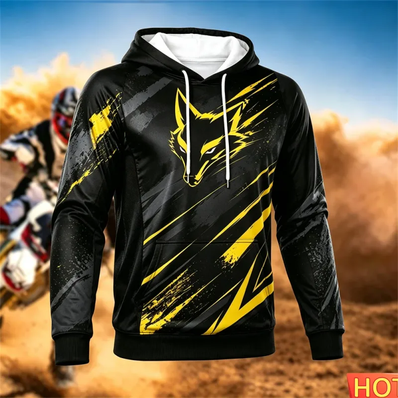 Outono/inverno moletom de corrida masculino ao ar livre ciclismo com capuz pulôver padrão de raposa bolso moletom esportivo motocicleta moletom com capuz — image 9