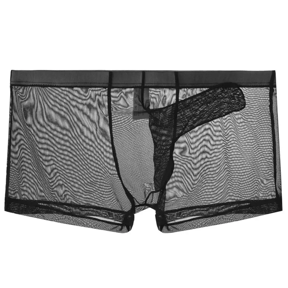 Sexy men malha transparente leve roupa interior ver através respirável boxer briefs calcinha separação bala masculino boxer calcinha