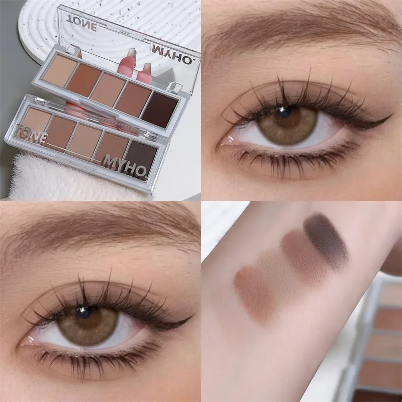 5-color Eyeshadow Palette Matte Natural Brown Portable Bronzers Cosmetic Contouring Shadow Earth Color Eye Shadow Makeup Palette — image 10