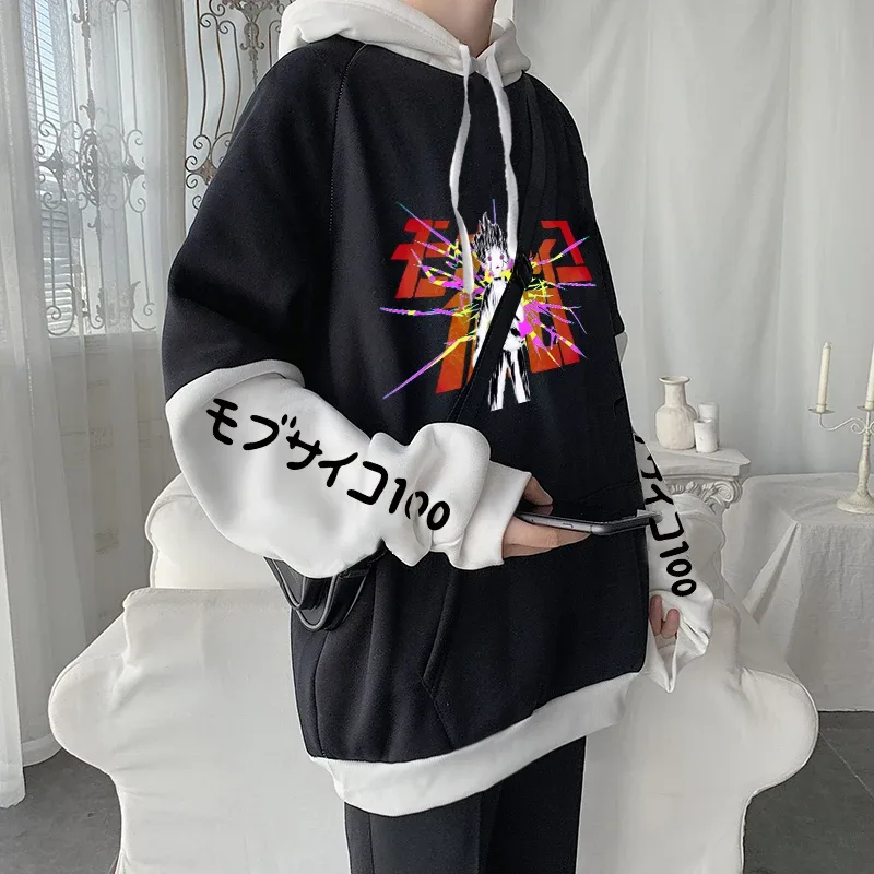 Anime Mob Psycho 100 連帽衫原宿 Shigeo Kageyama 龐克卡通衛衣男女秋冬保暖拼布衛衣