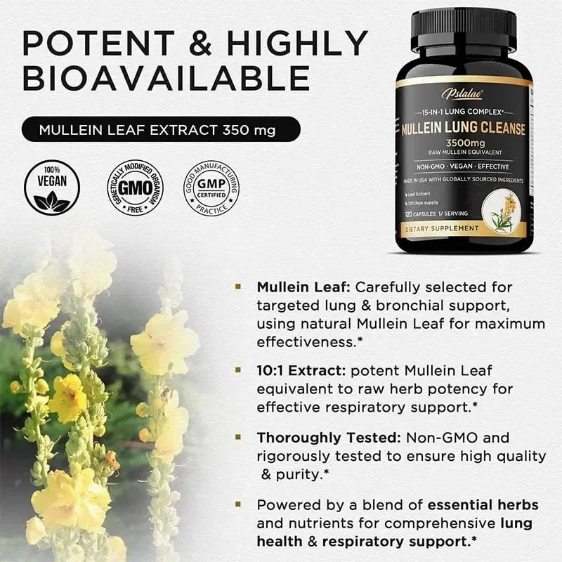 Mullein Lung Cleansing - Smoker's Respiratory Supplement Vegetarian Capsules - Lung Clearing Lung Health Immunity Supplement — image 5