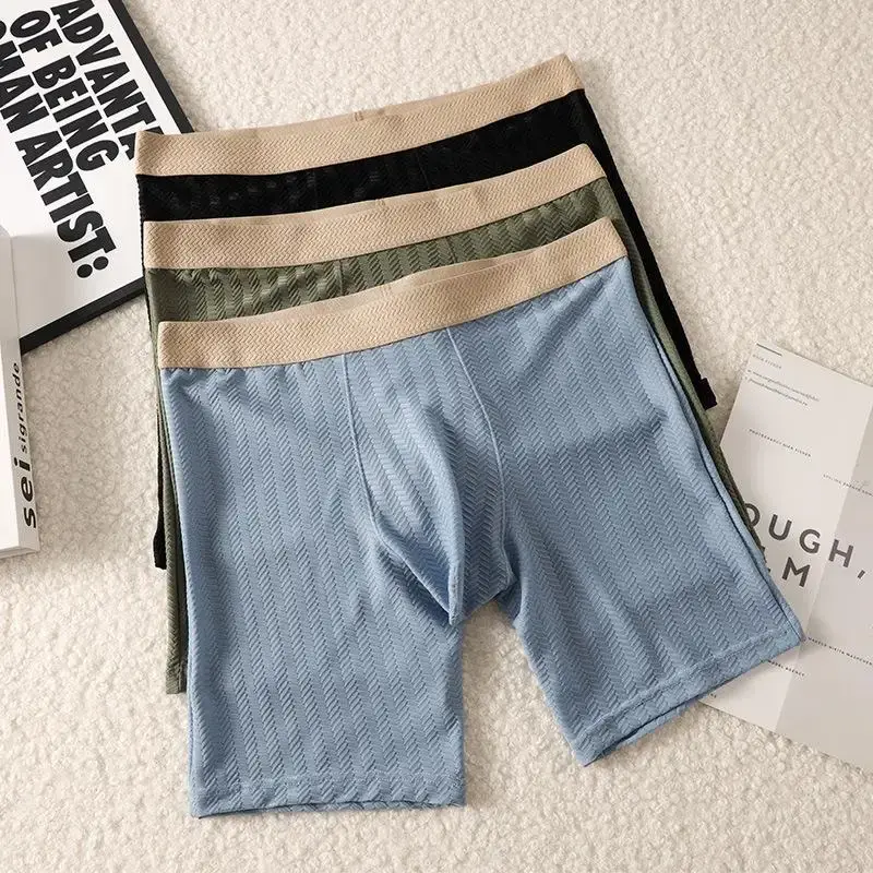 Mens Boxer Shorts Homme Nylon Underwear Man Ice Silk Panites Comfortable U Convex Pouch Middle Long Leg Underpant Male Trunks — image 6