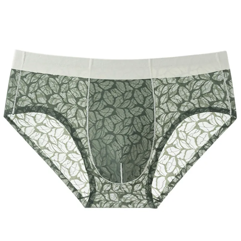 Men Ice Silk Ultra-thin Brief Underwear Seamless Lace Jacquard Breathable Pantie 3D Bulge Pouch Transparent Mesh Lingerie — image 4