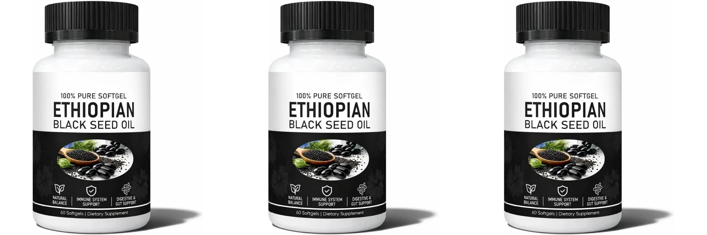 Ethiopian Black Seed Oil Organic Cold-Pressed Immune Support Supplement 60 Softgels for Joint Health & Antioxidant Protection