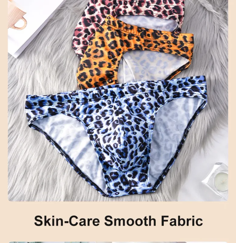 Men's Mid Waist Underwear Sexy Ice Silk Briefs Leopard Printed Breathable Underpants Male Soft Comfortable Panties Cueca Homme — image 5