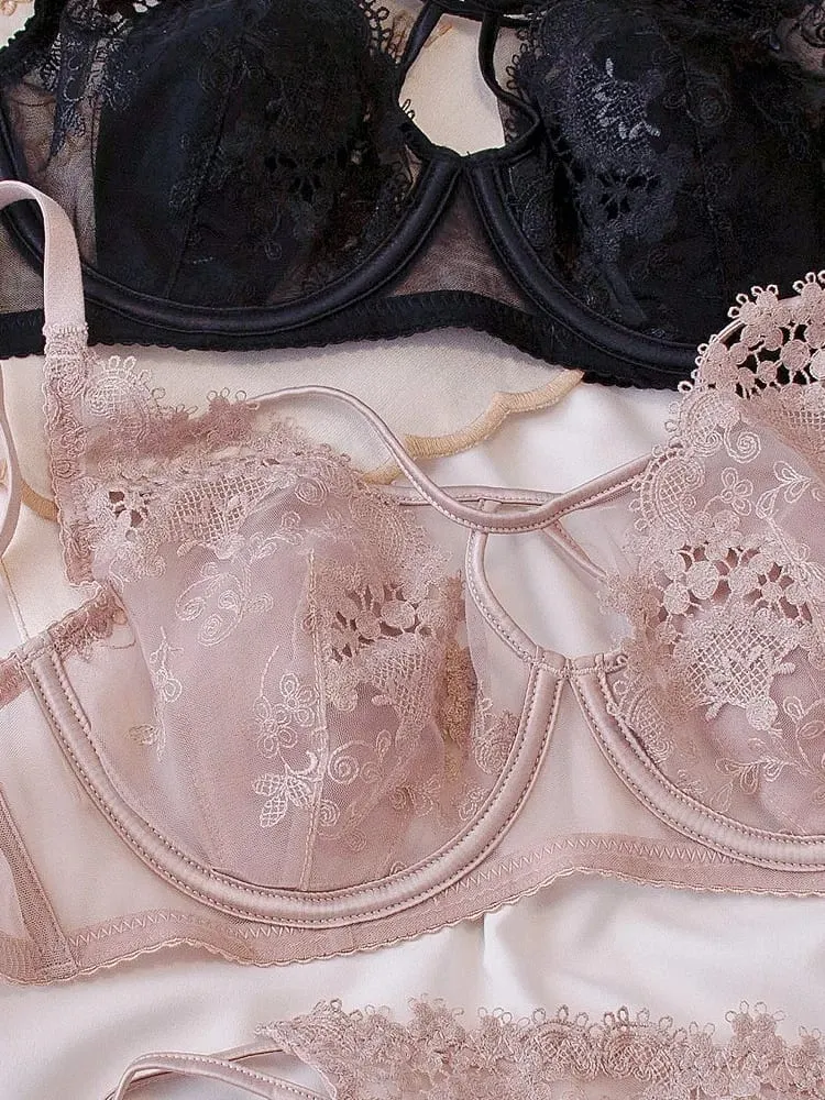 Ελαφριά πολυτελή γαλλική δαντέλα Underwire Σετ σουτιέν Bunny Ears Cup Light Πολυτελή εσώρουχα σέξι γυναικείες εκπτώσεις