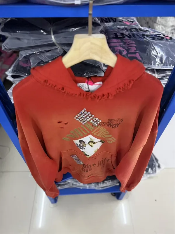 Autumn Winter New PH Hand-beading Print Vintage Washed High Street Casual Loose Cotton Versatile Hoodie Trendy Sports Top Men