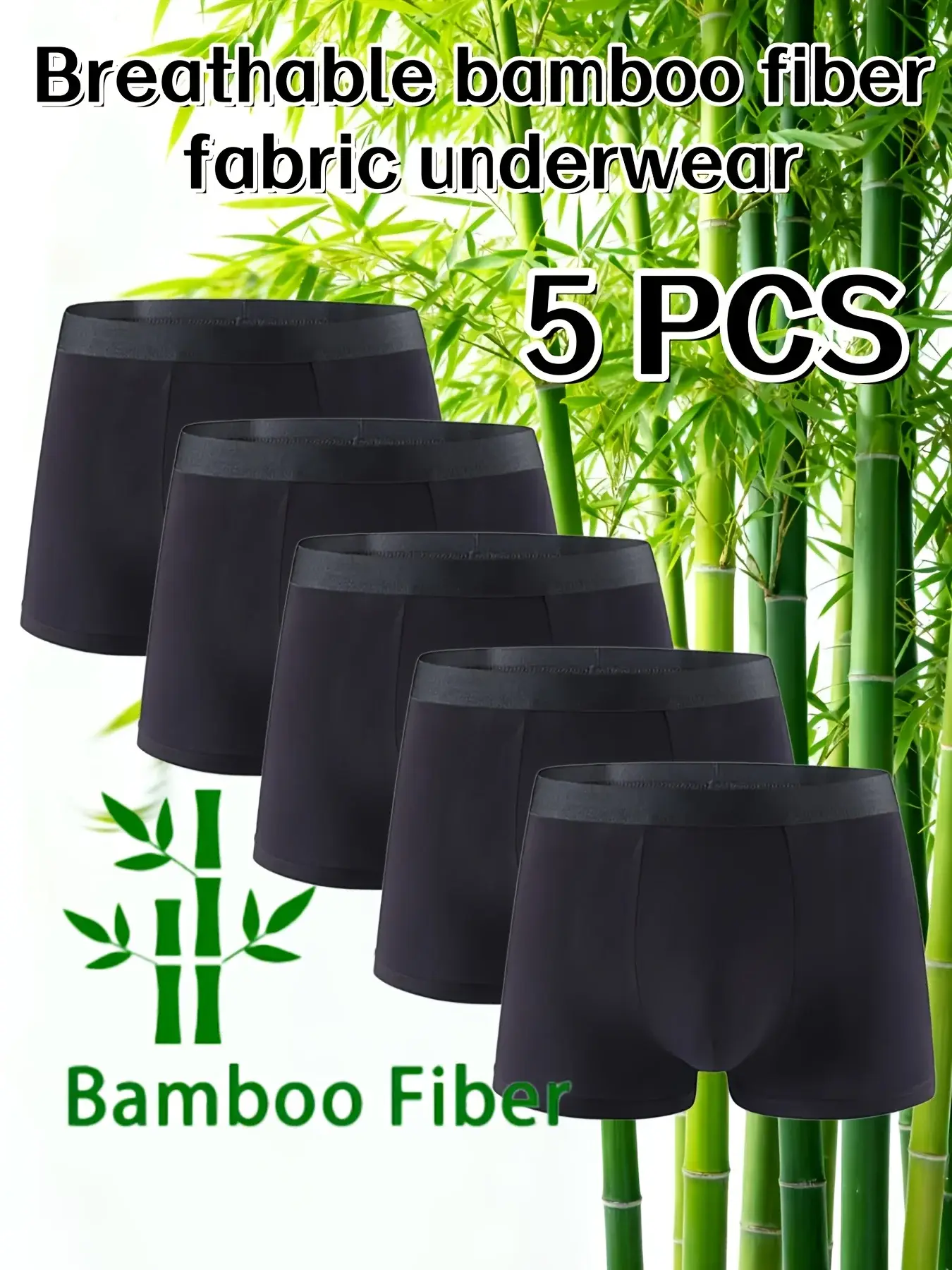 5 Packs Bamboo Fiber Man Underwear Summer Thin Comfortable and Breathable Men Boxer Briefs Daily Men Panties Black