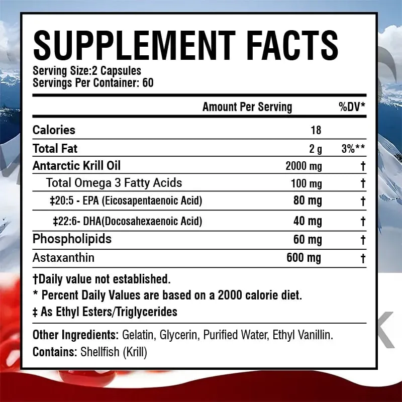 Antarctic Krill Oil 2000MG - Περιέχει ασταξανθίνη που προάγει την υγεία του εγκεφάλου και της καρδιάς, αντιοξειδωτικό μεταβολισμό και ενισχύει την ανοσία — image 2