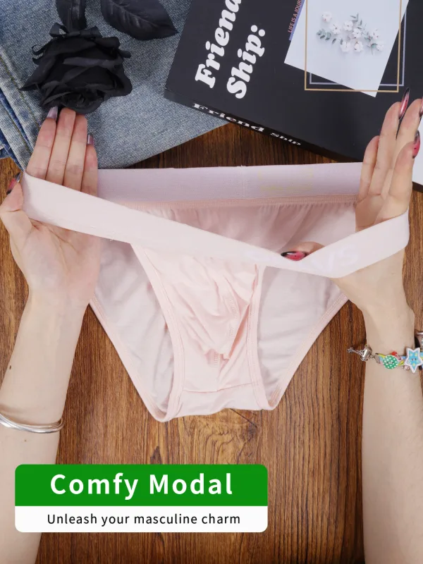 1PCS Men's Modal Ultra-Thin Barely-There Briefs U Convex Pouch Bright Solid Color Elastic Waistband Breathable Daily Underwear