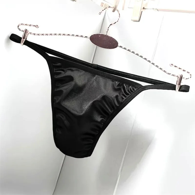 2PCS Men's T-back Thong Sexy Thin Strap Glossy Ice Silk Underwear Male U Convex Night Bikini Low Waist Plus Size Satin G-strings — image 10
