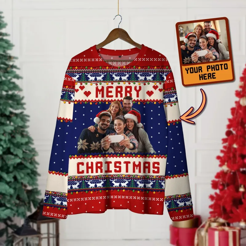 Fotoğrafınızı Özel 3D Baskı Çirkin Noel Kazak DIY Yüz Aile Kazaklar Komik Görüntü Kazak Kişiselleştirilmiş Noel Hediyesi Unisex — image 6