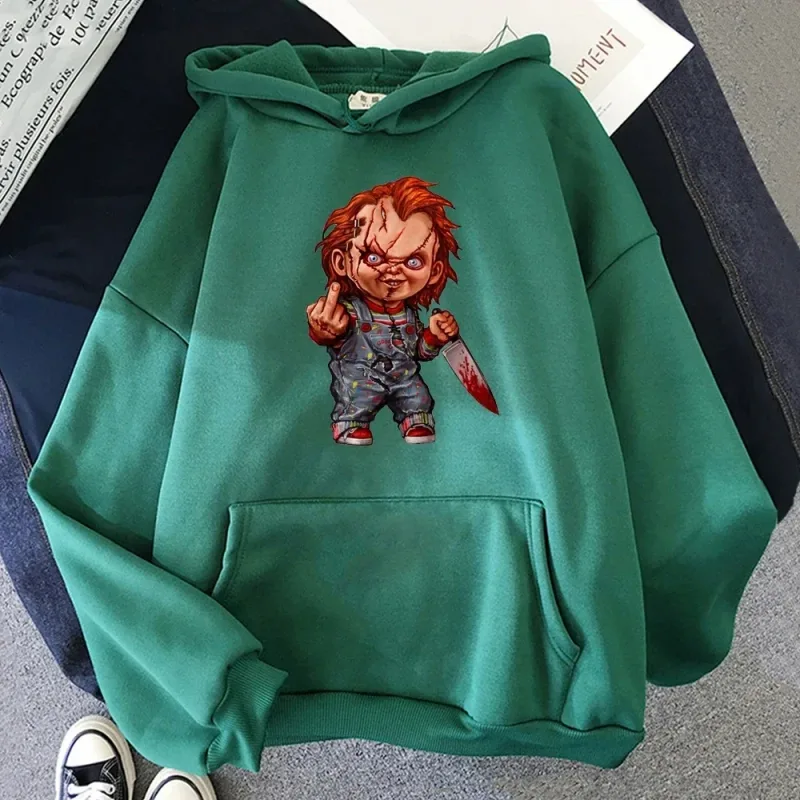 Men Fashion Hoodie Japanese Y2k Fleece Sweatshirt Pullovers Halloween Sweatshirts Men's Clothing Pullovers Horror Chucky Hoodie