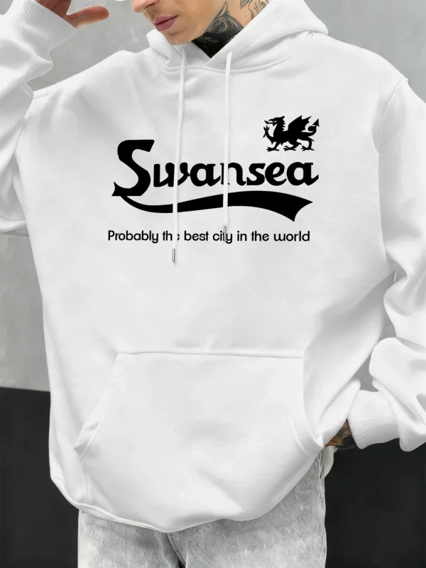 Swansea The Best City Letter Design Autumn Men Hoody Pocket Hoodie Kasual Fleece Soft Pullover Pakaian Hip Hop Tops Longgar — image 11