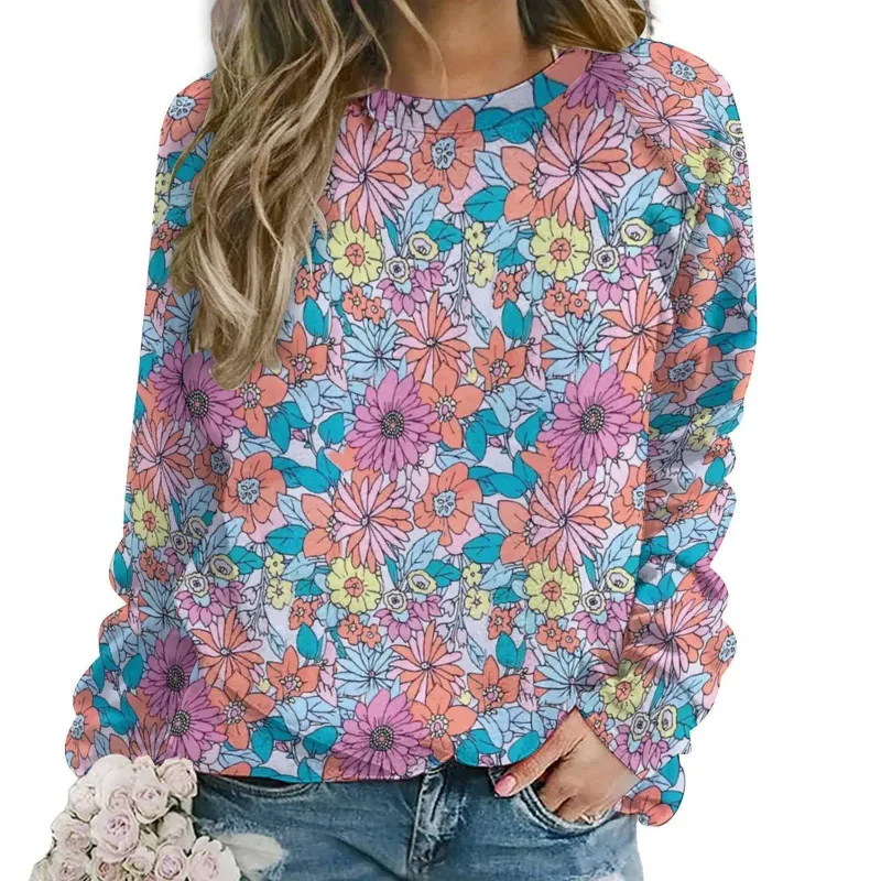 Fashion Butterfly flowers Women round-neck sweatshirt 3D Print Streetwear Autumn Y2k Sweatshirts Pullovers Woman Clothing Tops — image 4