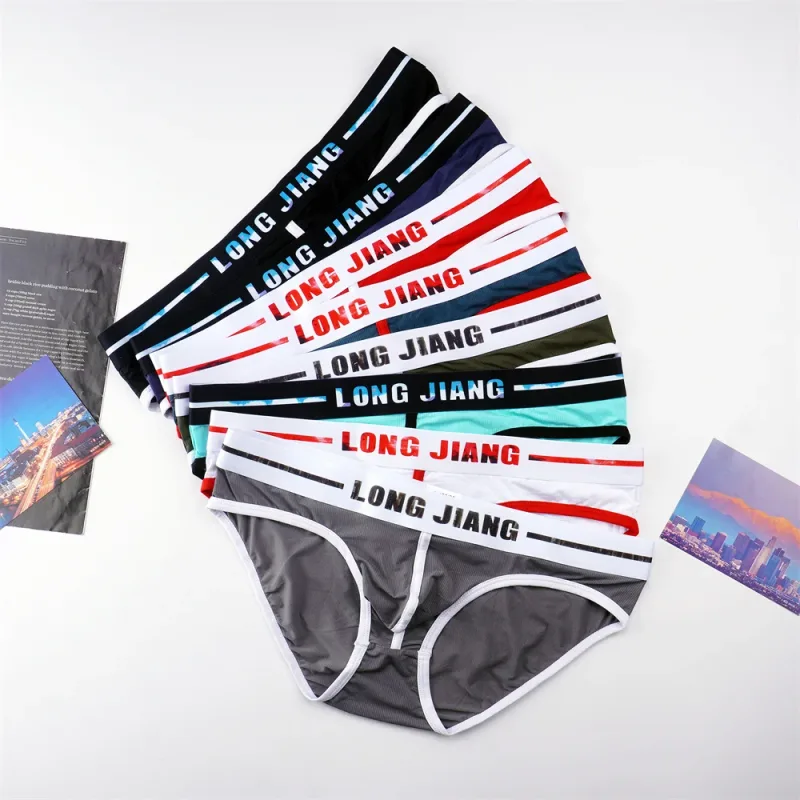 Sexy Men U Convex Underwear Slip Breathable Letters Waistband Ice Silk Briefs Plus Size Male Panties S-XL — image 1
