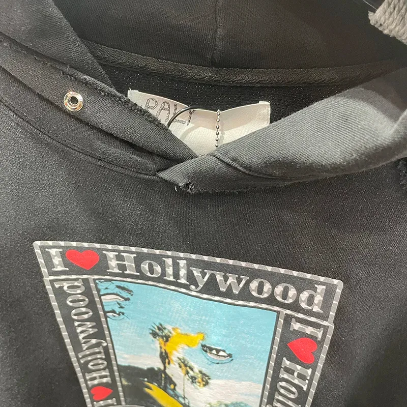 Hoodies PALY Bersaiz Besar Baru Lelaki Wanita Dicuci Hitam Rosak Kualiti Terbaik Kasual Vintage Cardigan Zip Sweatshirt