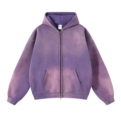 Panlalaking Zip Up Hoodies Tie Dye Washed Double Oversize Cardigan Sweatshirt Maluwag Plush Gradient Man Hooded Pullover Winter — image 12