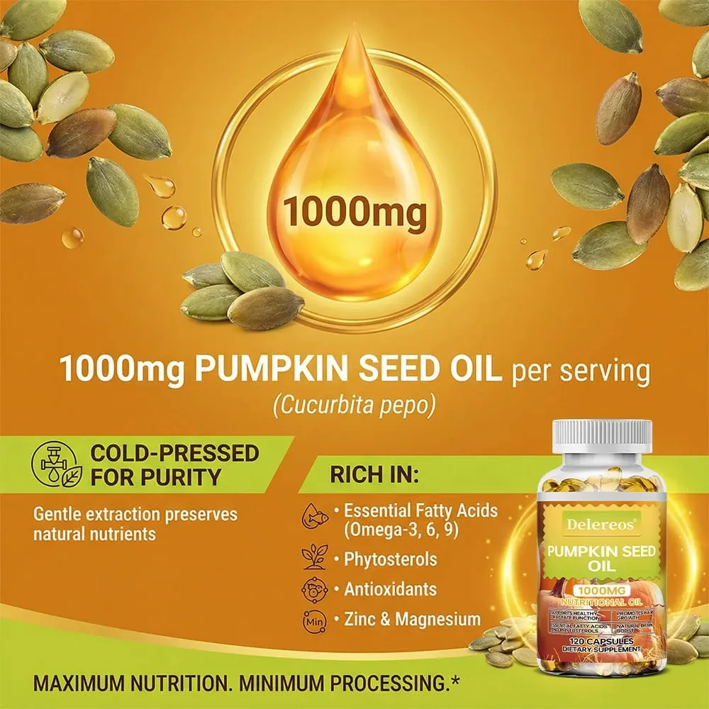 Pumpkin Seed Oil Capsules 1000mg Supports Prostate Urinary Bladder & Hair Health for Men Cardiovascular Health Non-GMO — image 4