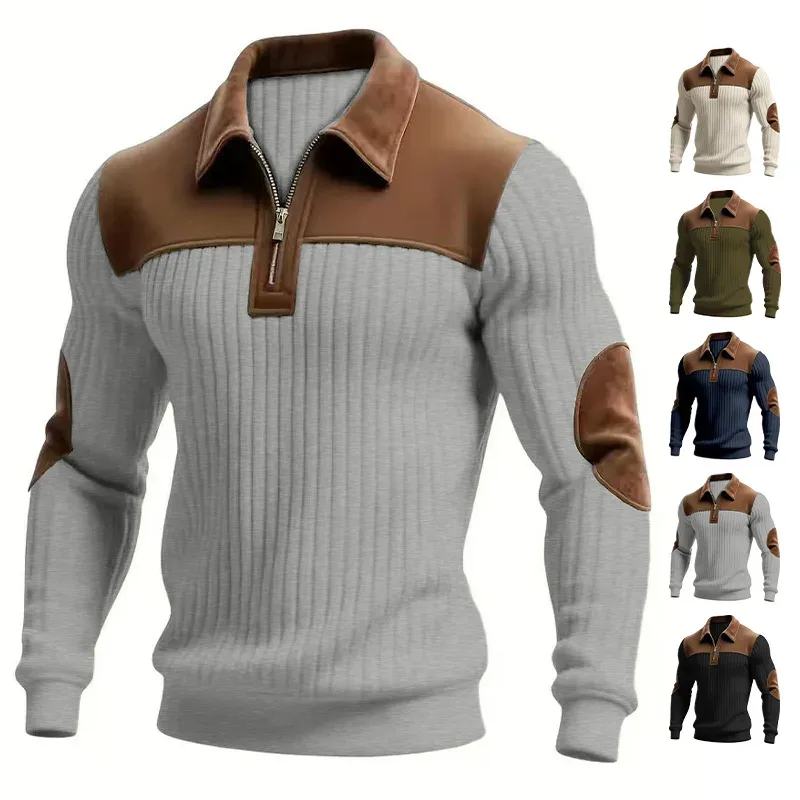 Hoodies moletom masculino 2026 nova malha lapela costura bordado casual esportes outono zíper moletom roupas masculinas — image 4