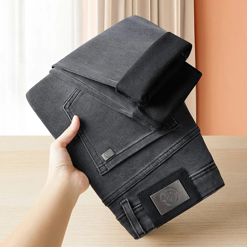 Light Luxury Gray Jeans for Men 2024Autumn and Winter Simplicity Fashionable All-Match Slim-Fit Stretch Casual High-End Trousers — image 3