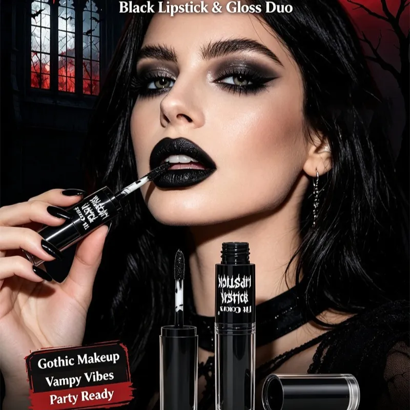Halloween 2-in-1 Lip Gloss Matte Liner Liner Αδιάβροχο Υγρό Κραγιόν μακράς διαρκείας Ενυδατικό λαμπερό λαμπερό Lip Oil για πάρτι