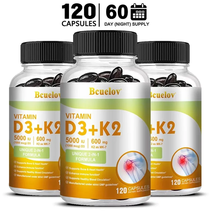 Bcuelov Vitamin D3+K2 5000 IU Vitamin D3 non-GMO formula easy-to-swallow vitamin D and K complex dietary supplement — image 10