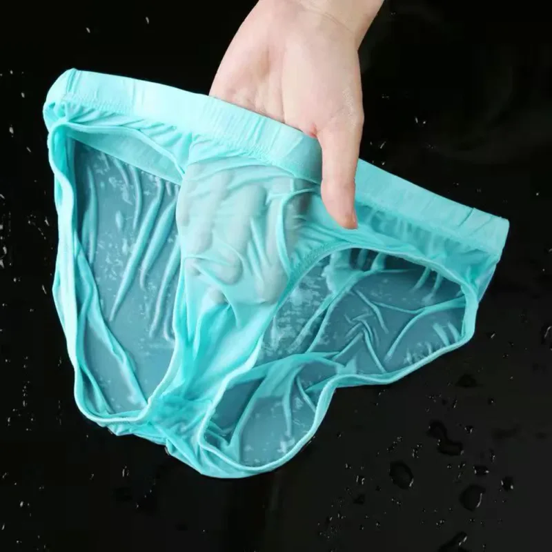 Panlalaking Sexy Sheer Ice Silk Briefs na Kasuotang Panloob na Quick-Dry U Convex Pouch Breathable Low-Waist Underpants Summer Cooling — image 15