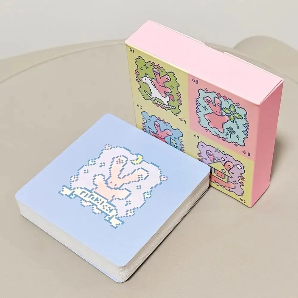 Kawaii Pixel Art Pinkish Lenormand Deck - 42 aranyos Rabbit Oracle kártya, 7x7 cm, Divination Square Mini Deck dombornyomott kartonhoz — image 3
