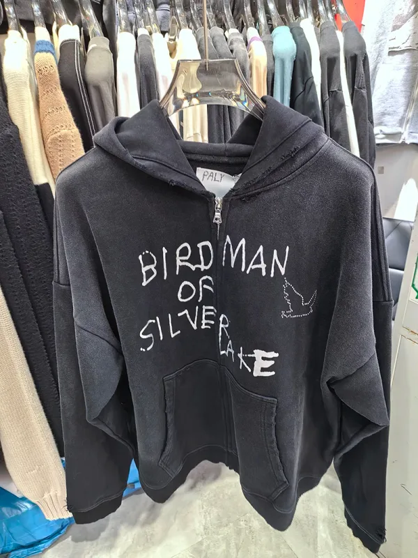 Hoodies PALY Bersaiz Besar Baru Lelaki Wanita Dicuci Hitam Rosak Kualiti Terbaik Kasual Vintage Cardigan Zip Sweatshirt