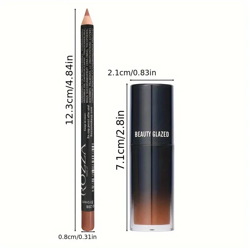 2pcs/Set Smooth Lip Liner+Lip Oil Set Lip Combo Waterproof Lip Liner Makeup Long-Lasting Moisturizing Lip Makeup Lip Plump