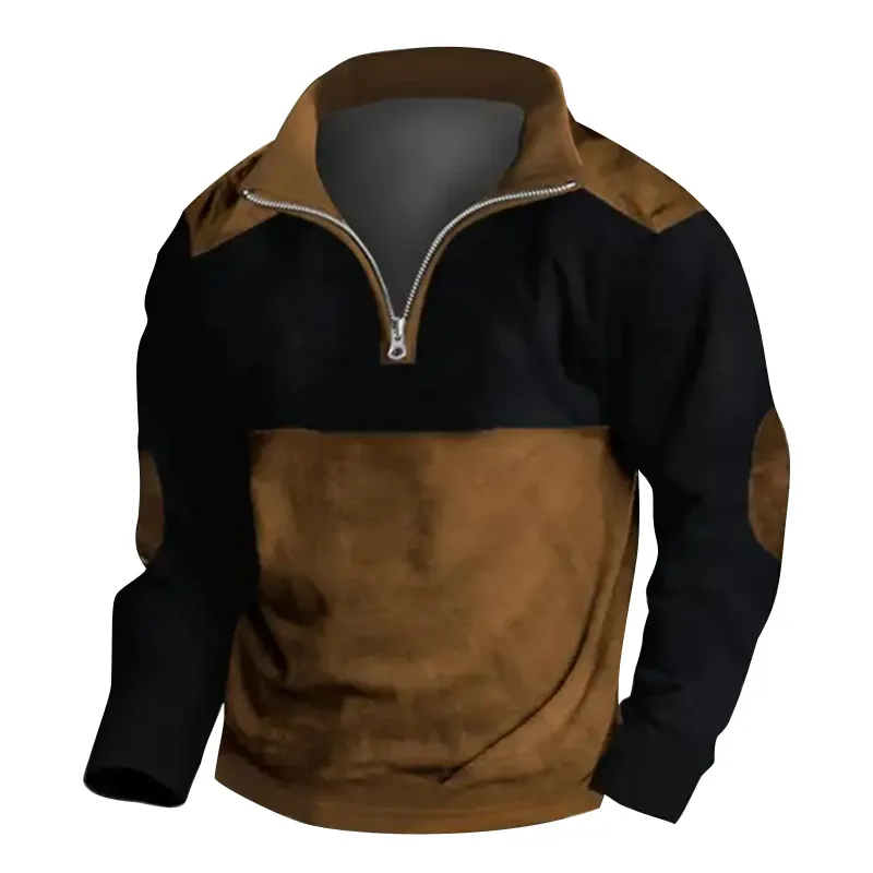 Fashion Vintage Men's Clothes Casual Half Zip Long Sleeve Sweatshirts Street Trend Stand Collar Top Autumn Oversized Hoodies Tee — image 4
