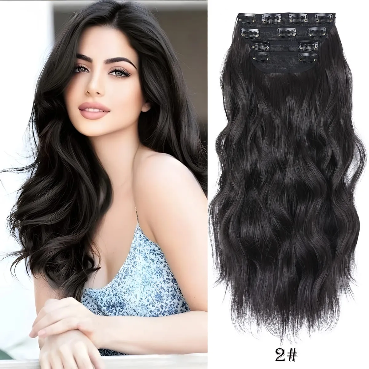Leeons Wavy Clip In Hair Extensions 4 τμχ Φυσικά μαλακά μακριά κυματιστά Hairpieces Χοντρό διπλό κλιπ υφαδιού σε επεκτάσεις μαλλιών για γυναίκες — image 13