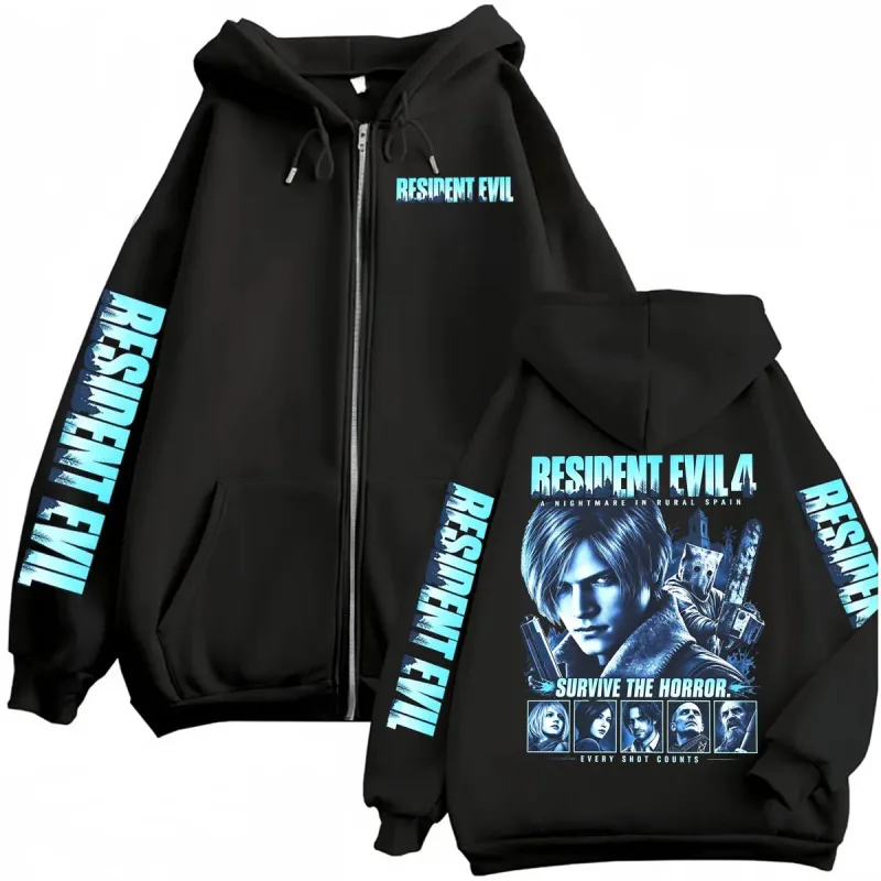 Resident Evil Requiem Zip Up Hoodies Leon Kennedy Skräckspel Dragkedja Luvtröja Herr Dam Harajuku Klassisk Jacka Sweatshirt Kappor — image 1