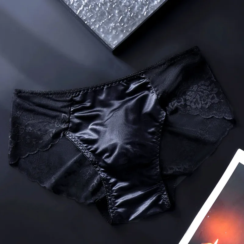Cuecas masculinas de renda sem costura cuecas de seda gelada 3D bolsa com protuberância calcinha gay de cintura baixa — image 10