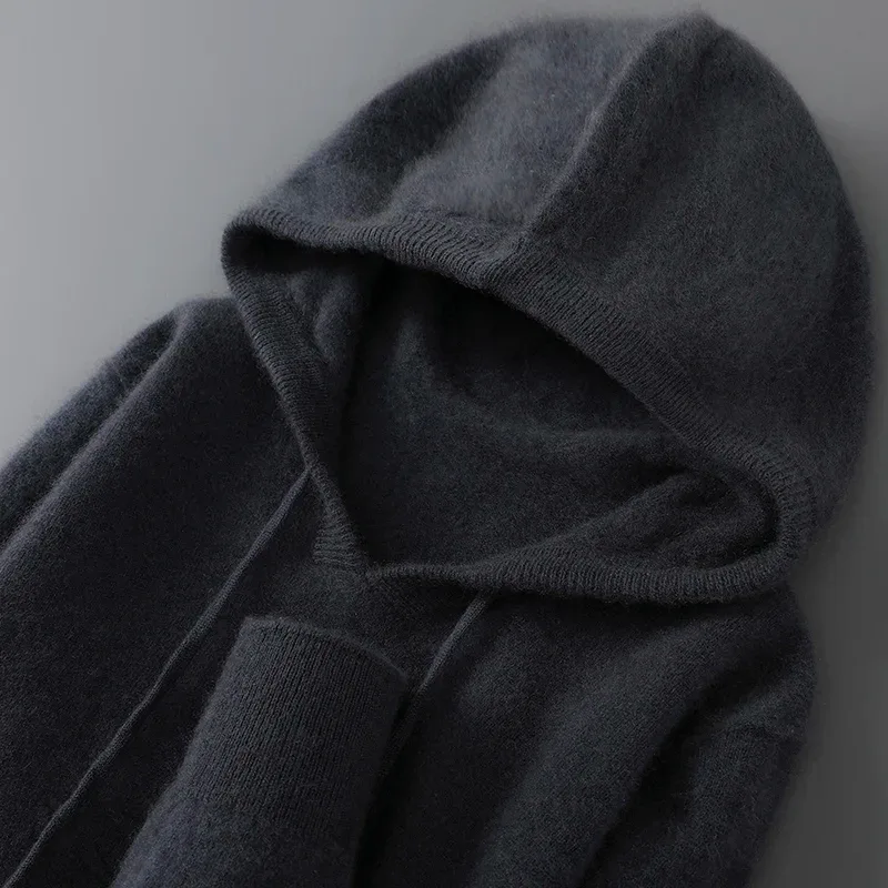 DjzDsm Höst Vinter Herrtröja 100 % Merinoull Tjock Huvtröja Mjuk stickat Casual Komfort Ull Kläder Toppar — image 17