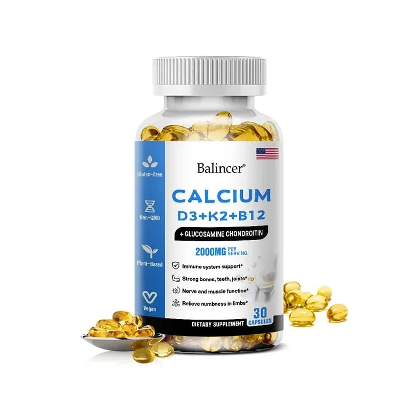Balincer Vitamin D3+K2+B12 2000mg Capsules for Bone Immune and Calcium Support 120 Capsules Non-GMO
