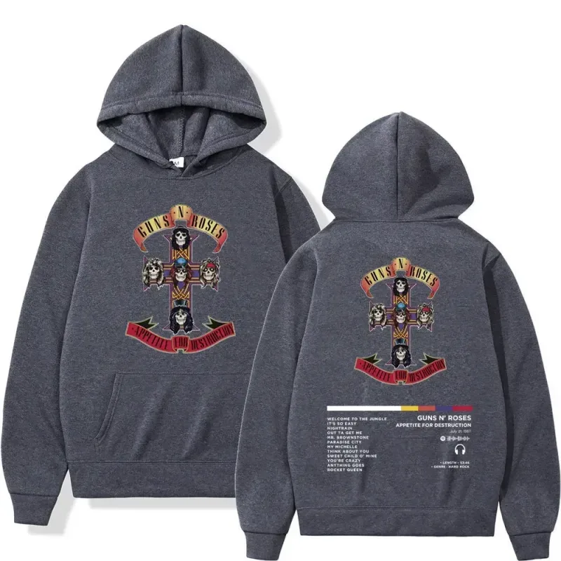 2026 Men's and Women's Guns N Roses Printed Hooded Sweatshirts Guns N Roses Unisex Clothing Printed Rock Hip-hop Gothic Fashion