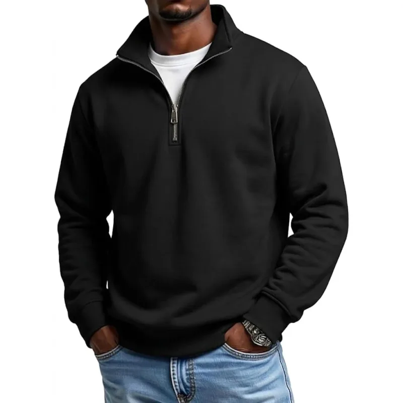 Mens Outdoor Quarter Zip Sweatshirts Casual Half Zip Pullover Hoodies Solid Color Spring Autumn Tops for Gym and Daily Tops — image 1