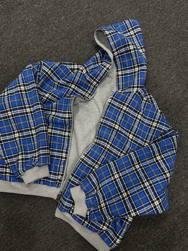 Winter Casual Plaid Print Hoodie Women's Warm Zip-Up Double-Sided Wear Sweatshirt Female Fashion Trendy Loose Hooded — image 4