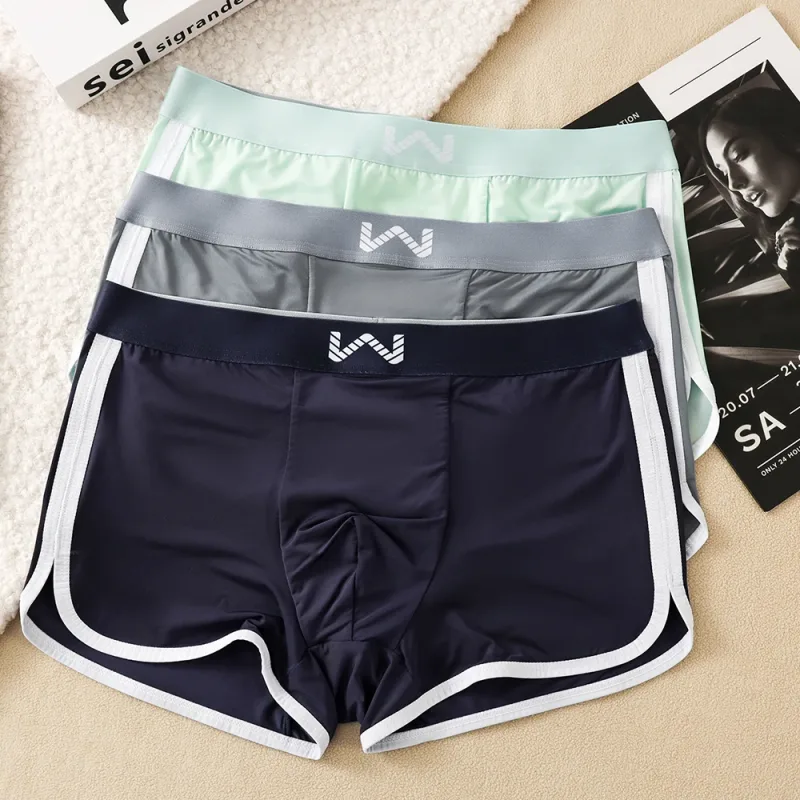 3 unidades/pacote de seda gelo respirável malha antibacteriana cuecas masculinas grande espaço bolsa calcinha alta cintura elástica boxer homme